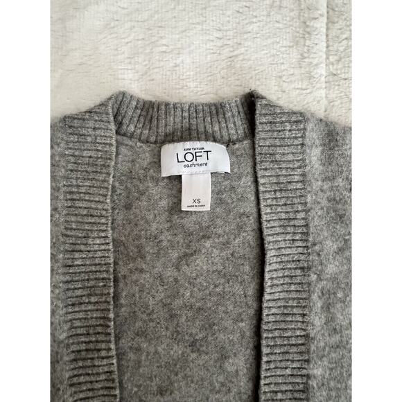 LOFT Ann Taylor Gray 100% Cashmere Short Sleeve Open-Front Cardigan, Size L - Picture 2 of 5